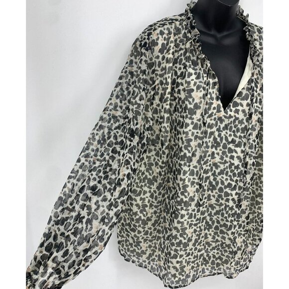 Ava & Viv Top Plus 3X Black White Abstract Elastic Sleeve Tie Front Women New - Picture 6 of 10